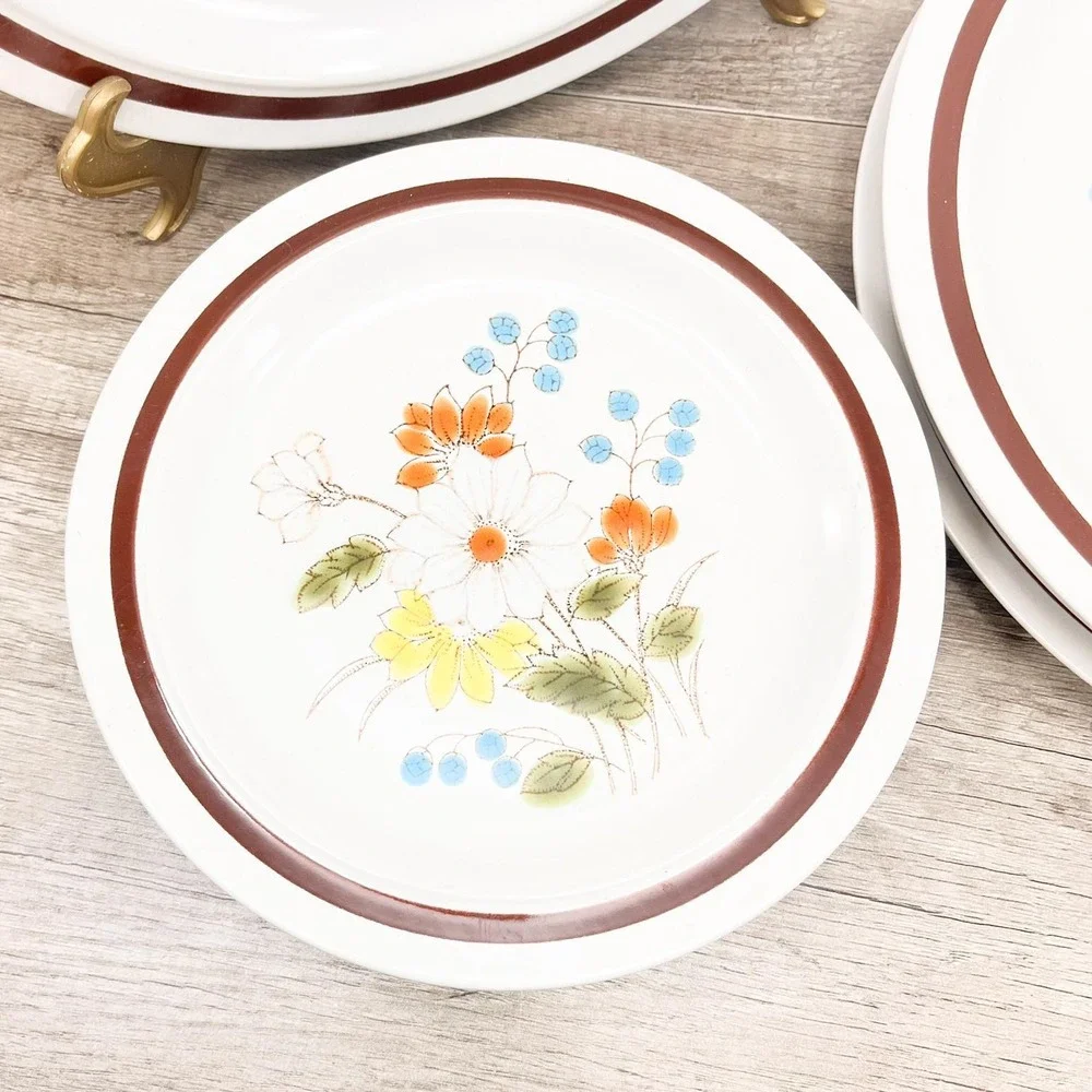 Vintage‎ Floral Stoneware Dessert Plates - Dinner Setting for 4